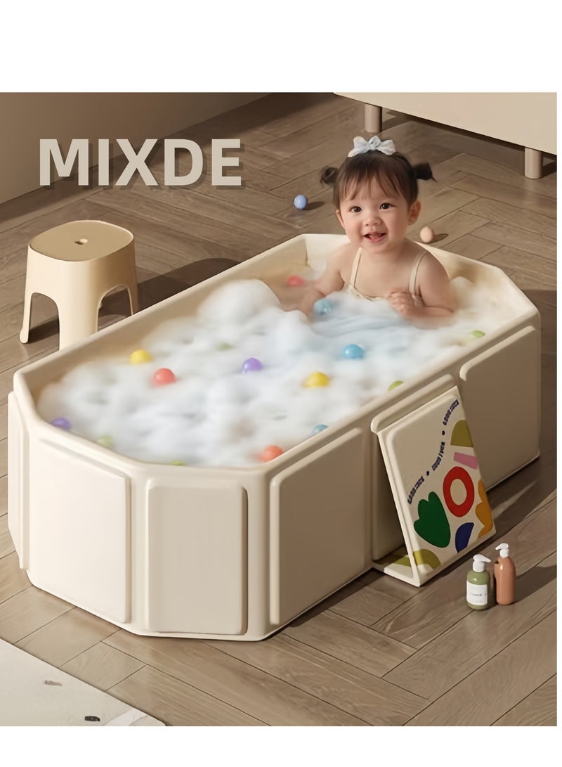 ميكسد حوض استحمام للأطفال، حوض استحمام قابل للطي، حوض استحمام محمول بقاعدة مانعة للانزلاق + 5 كرات بحرية + 4 ألعاب بط صغيرة، سعة كبيرة، مناسب للأطفال من عمر 0 إلى 8 سنوات - Image 1